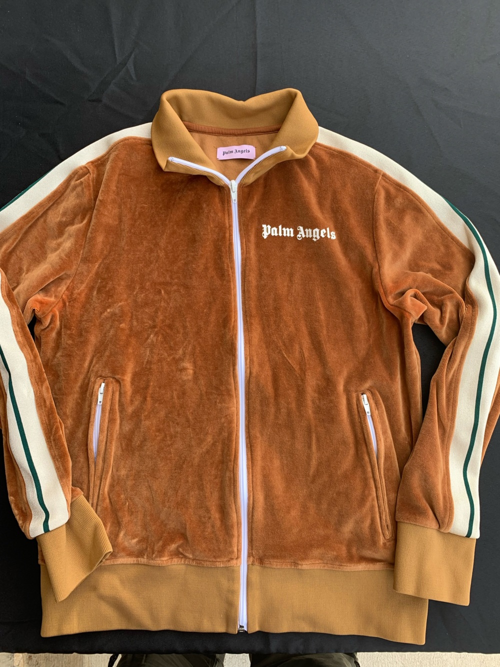 Palm Angels Velour Track Jacket Tan Brown Zip-Up men’s Size Large
